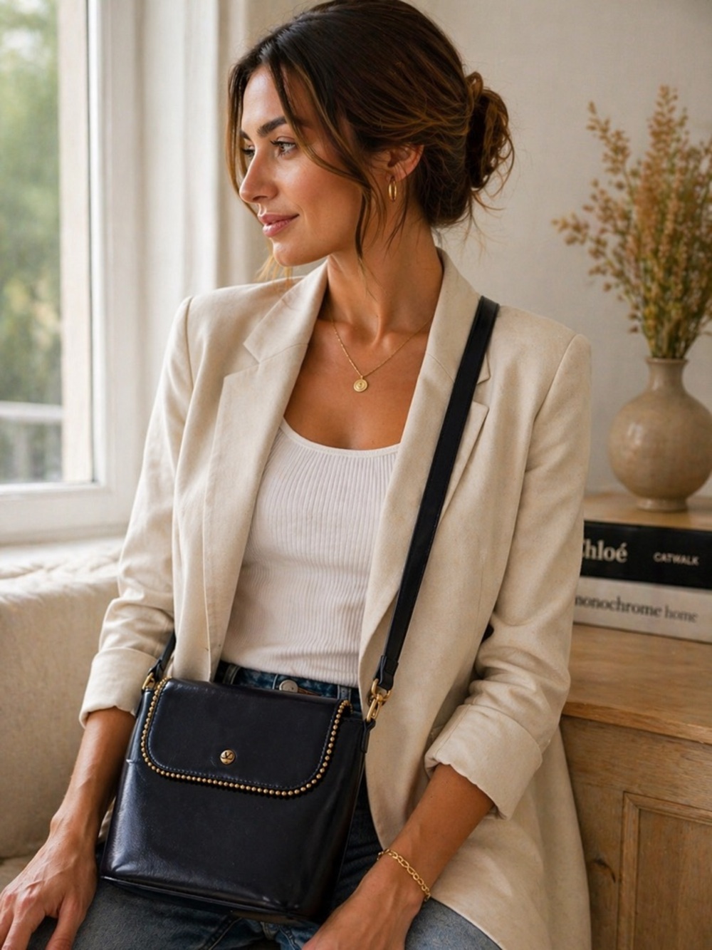 Valentino Garavani Deep Navy Studded Leather Crossbody ✨ Gold Hardware
